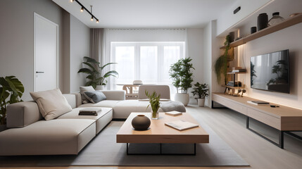 Modern light living room interior wellness design. Generative AI.