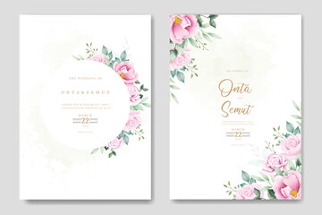 Fototapeta na wymiar wedding invitation card floral rose watercolor