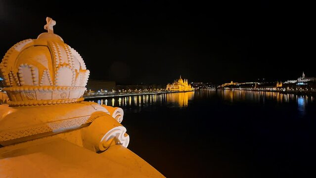 The Holy Crown Of Hungary On Margaret Bridge, Budapest, Hungary