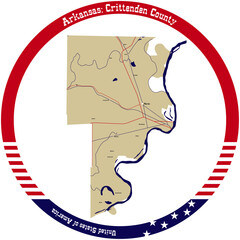 Map of Crittenden County in Arkansas, USA arranged in a circle.