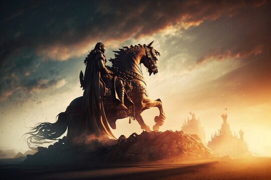 landscape with horse. Generative AI.