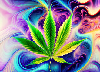 Marijuana leaf with a psychedelic background