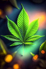 Cannabis leaf with cinematic lighting on colorful background