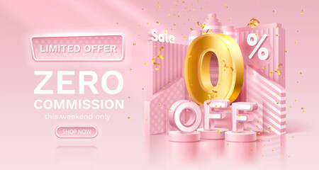 Zero commission, Limited offer, zero percent. Sign board promotion. Vector - obrazy, fototapety, plakaty