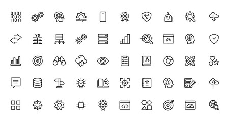 Data analysis, statistics, analytics - minimal thin line web icon set. Outline icons collection.