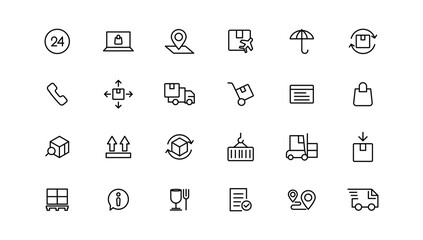 Naklejka na ściany i meble Delivery line icons set. Shipping icon collection. Vector