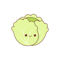 Cute kawaii green cabbage with smile