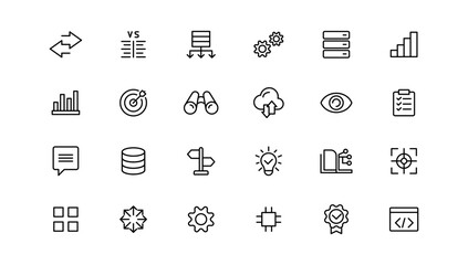 Data analysis, statistics, analytics - minimal thin line web icon set. Outline icons collection.