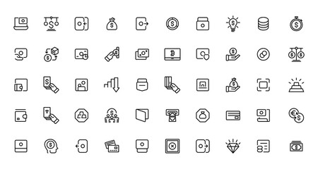 finance and money outline line icons set