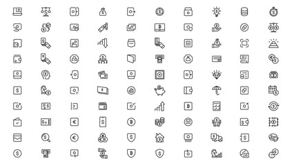 finance and money outline line icons set