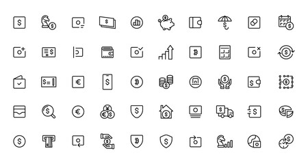 finance and money outline line icons set