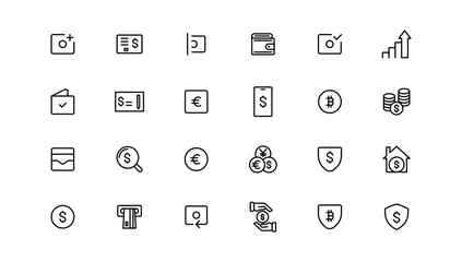 finance and money outline line icons set