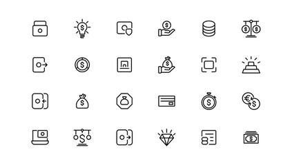 finance and money outline line icons set