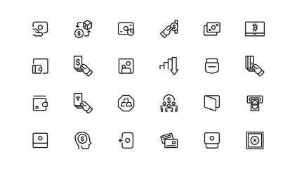 finance and money outline line icons set