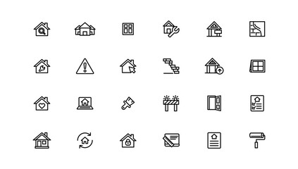 Real Estate minimal thin line web icon set. Included the icons as realty, property, mortgage, home loan and more. Outline icons collection