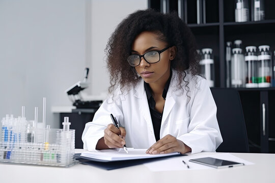 African American woman immunologist doing research, Generative AI