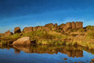 Digital painting of The Roaches at sunset in the Peak District National Park.