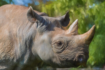 Digital painting of a close-up of a black rhinoceros