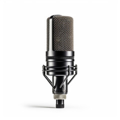 Black microphone on a white background. Generative AI