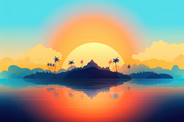 Sunrise Landscape, with paradise island. Generative AI