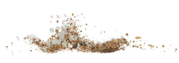 Salt mix sand flying explosion, great big white salts flower explode abstract cloud fly. Sand salt rock splash in air, seasoning element design. White background isolated high speed freeze motion