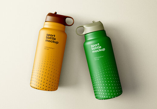 Dual Sport Bottles Mockup &ndash; Dynamic Top View Display for Fitness, Adventure, and Hydration Branding Projects
