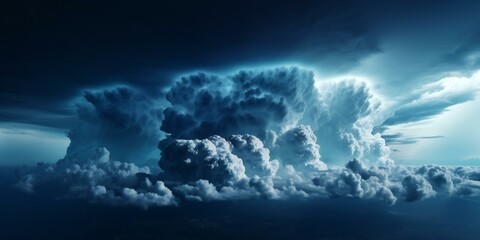 Fototapeta premium Lack dark blue night sky. White cumulus clouds. Moonlight, starlight. Digital composition, Background. Astrology, astronomy, science fiction, fantasy, dream. Storm front. Generative AI