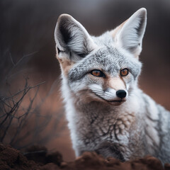 Naklejka premium Close-up shot of a fox living in the desert