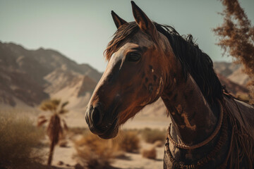 Wild Brown Horse in the desert. Generative AI