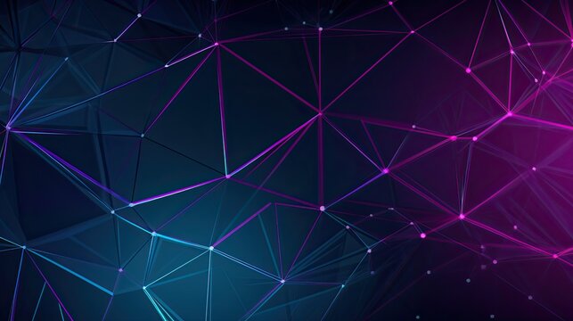 Global Mesh Network in Blue and Magenta Light in Digital Art Design. Generative  AI 