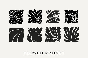 Abstract groovy floral posters. Flower market print set. Hand drawn design for wallpaper, wall decor, print, postcard, cover, template, banner.
