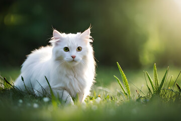 Naklejka na ściany i meble cat on green grass
