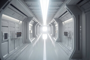 Corridor in space station or in laboratory. Generative AI