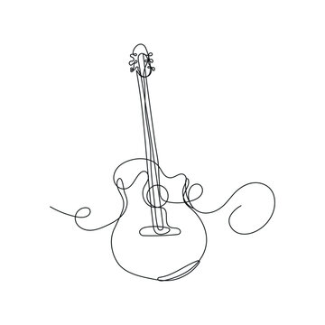 recommend clip art: Continuous line art drawing of a guitar. Musical instrument concept. Vector illustrationisolated on a white background 