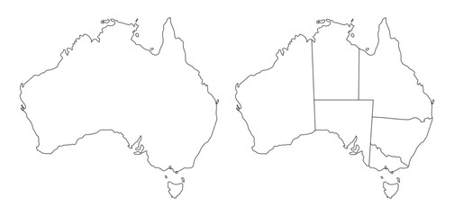 Australia map set with outline white-black administrative region.	
	