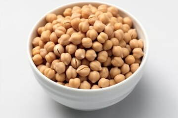 Raw chickpea beans. Ingredients, recipe, white bowl. 