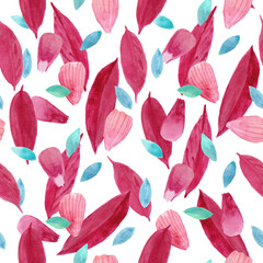 Large seamless abstract watercolor pattern with leaves
