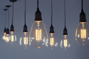 a group of light bulbs hanging from a ceiling, creative idea concept, generative ai