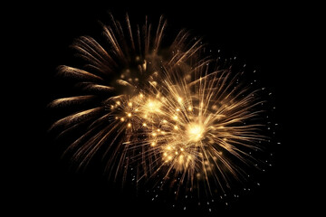 Golden Firework on Black Isolated Background with illustration light Glow