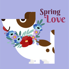   Illustration Spring Love with Dog Decoration Bunch Flowers 