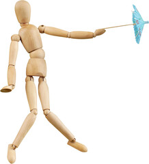 Wooden Mannequin Dummy Defending With Paper Umbrella - Isolated