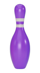 Realistic colorful 3D bowling pins set isolated on white background. Purple Bowling pin. Bowling icon. 3D png  illustration.