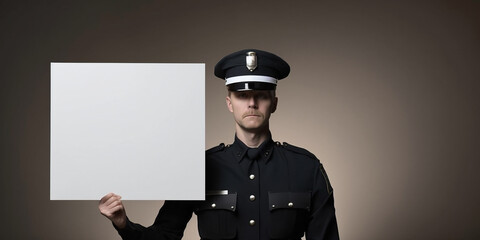 Polizist hält ein weißes Schild KI - obrazy, fototapety, plakaty