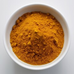 Curry powder in white bowl, isolated in white background. recipe, ingredient, seasoning, indian cuisine., spice, food