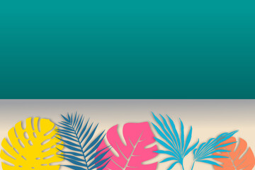 Hello Summer background illustration with tropical leaves vector. colorful summer design pattern for wallpaper, poster, banner, sale discount, web, desktop 