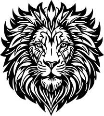 Angry lion head tribal logo in black and white, vector illustration of predator 