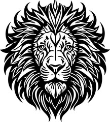 Angry lion head tribal logo in black and white, vector illustration of predator 