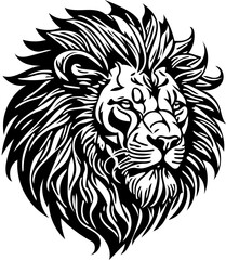 Angry lion head tribal logo in black and white, vector illustration of predator 