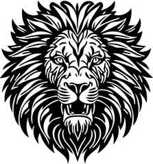 Angry lion head tribal logo in black and white, vector illustration of predator 