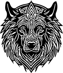 Black and white dog head tribal tattoo, tribal logo, vector illustration, 